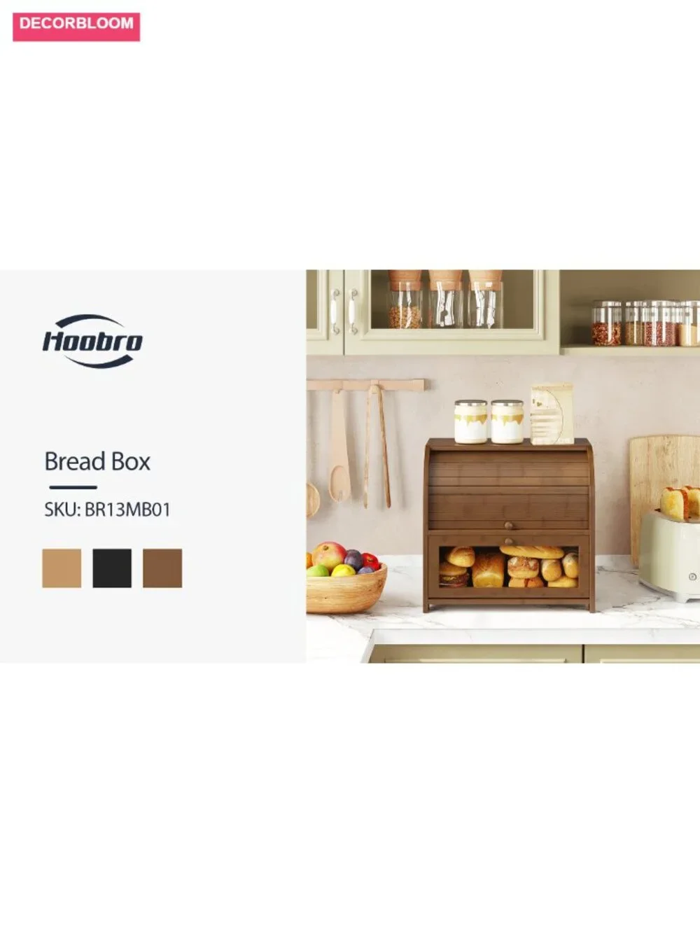 Bamboo 2-Tier Roll-Top Bread Box for Kitchen Countertop